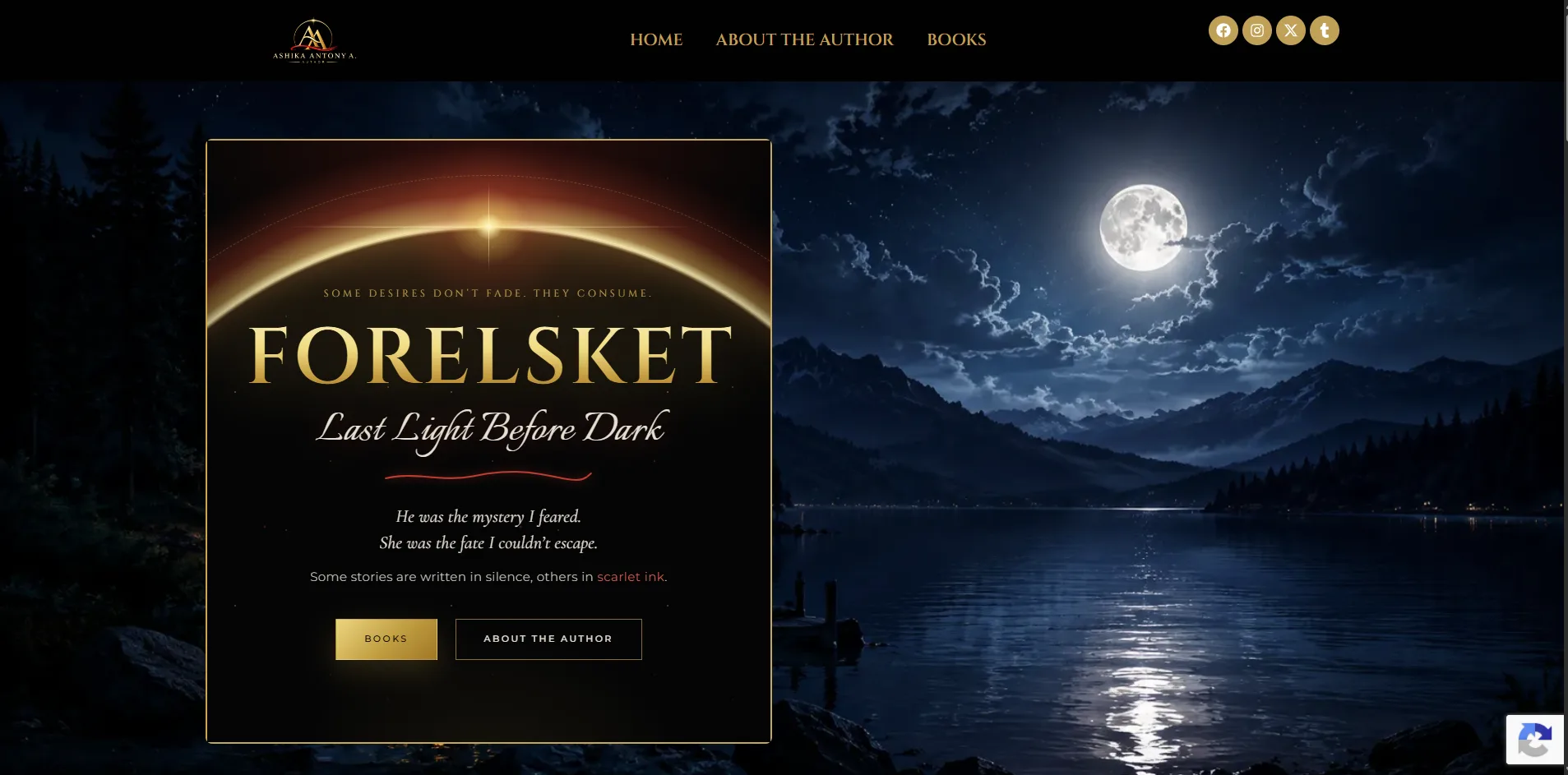Homepage screenshot of Ashika Antony's author website