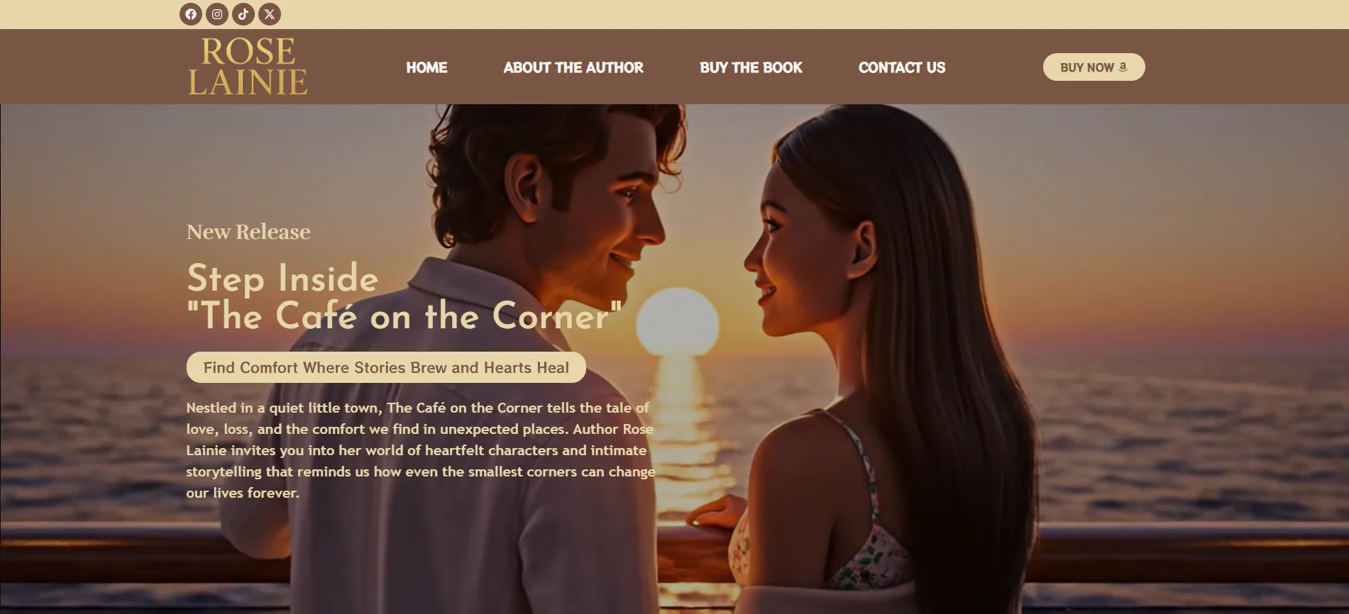 Homepage screenshot of Rose Lainie The Café on the Corner's author website
